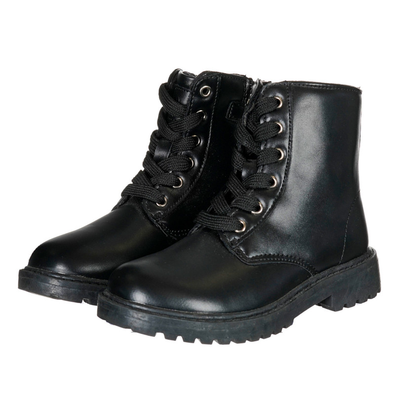 Χειμερινές μπότες με κορδόνια και φερμουάρ, μαύρο  223576