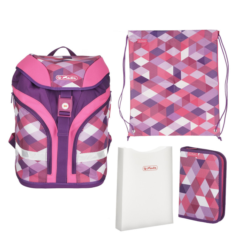 Ροζ και μοβ σακίδιο με τσάντα και μολύβι, για κορίτσι  224110