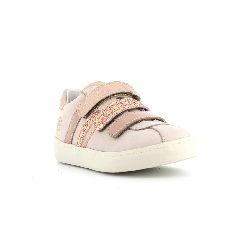 Δερμάτινα πάνινα παπούτσια με πινελιές, ροζ  224158