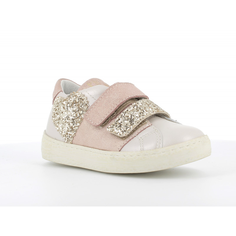 Δερμάτινα πάνινα παπούτσια με καρδιά brocade, ροζ  224164