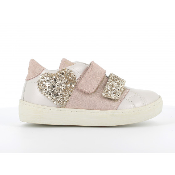 Δερμάτινα πάνινα παπούτσια με καρδιά brocade, ροζ PRIMIGI 224165 2