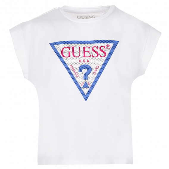 Βαμβακερό μπλουζάκι με το λογότυπο της μάρκας με πέτρες, λευκό Guess 224305 
