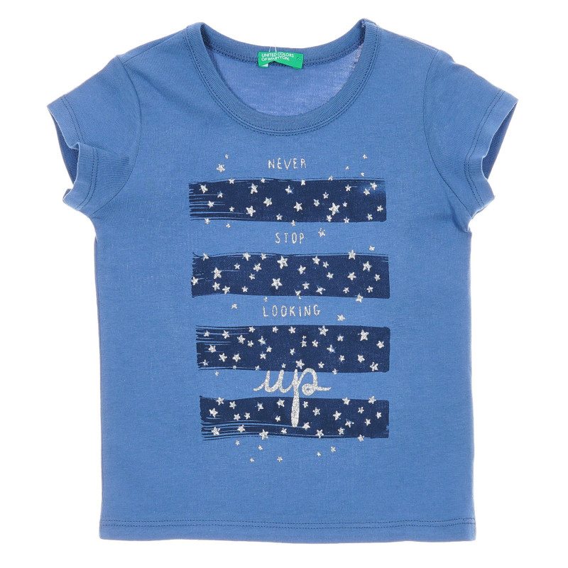 Βαμβακερό μπλουζάκι με μπρόκ εκτύπωση, σκούρο μπλε  224422