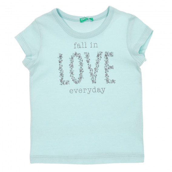Βαμβακερό μπλουζάκι με την επιγραφή Ερωτευμένος καθημερινά για ένα μωρό, μπλε Benetton 224426 