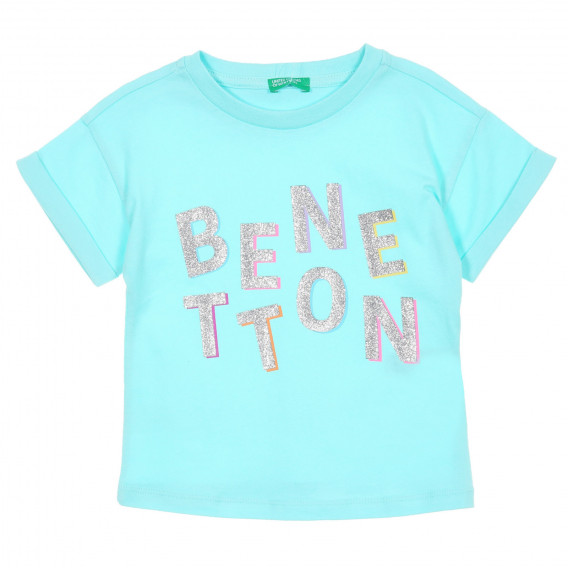 Βαμβακερό μπλουζάκι με επιγραφή brocade, ανοιχτό μπλε Benetton 224450 