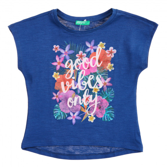 Βαμβακερό μπλουζάκι με λουλουδάτη εκτύπωση για μωρό, μπλε Benetton 224458 