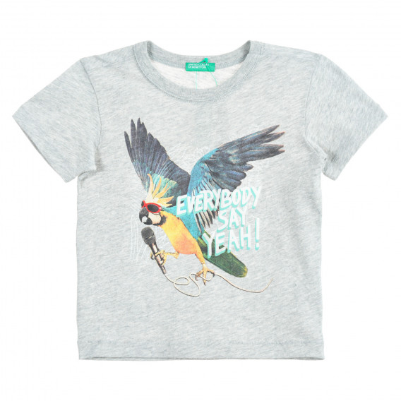 Βαμβακερό μπλουζάκι με γραφική εκτύπωση για ένα μωρό, γκρι Benetton 224478 