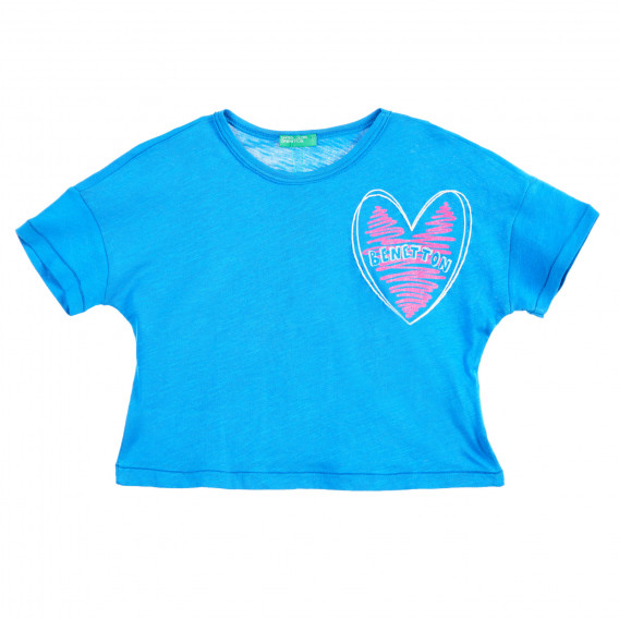 Βαμβακερό μπλουζάκι με καρδιά και επιγραφή για μωρό, μπλε Benetton 224482 