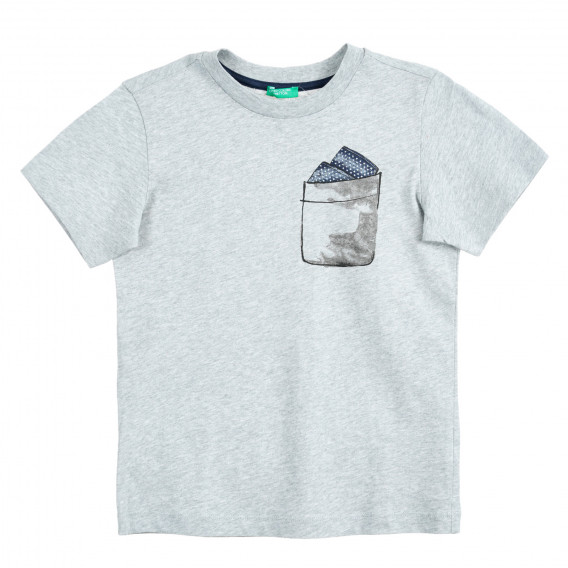 Βαμβακερό μπλουζάκι με διακοσμητική τσέπη, γκρι Benetton 224514 
