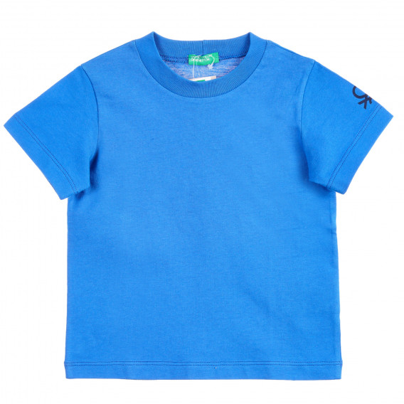 Βαμβακερό μπλουζάκι με το λογότυπο της μάρκας σε μπλε χρώμα Benetton 224518 