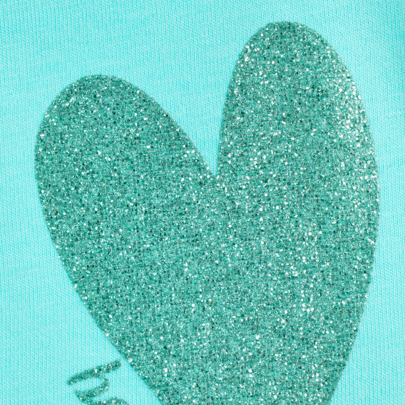 Βαμβακερή μπλούζα με κοντά μανίκια και μπρόκ καρδιά, μπλε Benetton 224534 2