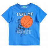 Βαμβακερό μπλουζάκι με μπάλες μπάσκετ απλικέ, μπλε Benetton 224537 