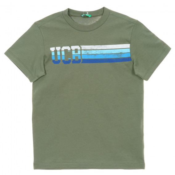 Βαμβακερή μπλούζα με κοντά μανίκια και επιγραφή, πράσινο Benetton 224545 