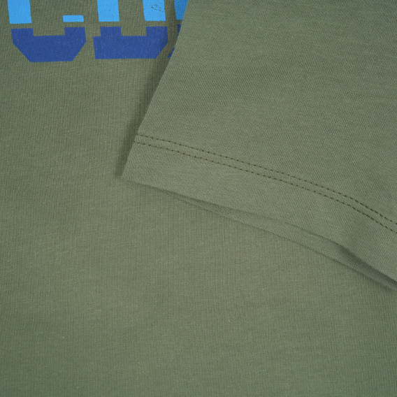 Βαμβακερή μπλούζα με κοντά μανίκια και επιγραφή, πράσινο Benetton 224547 3