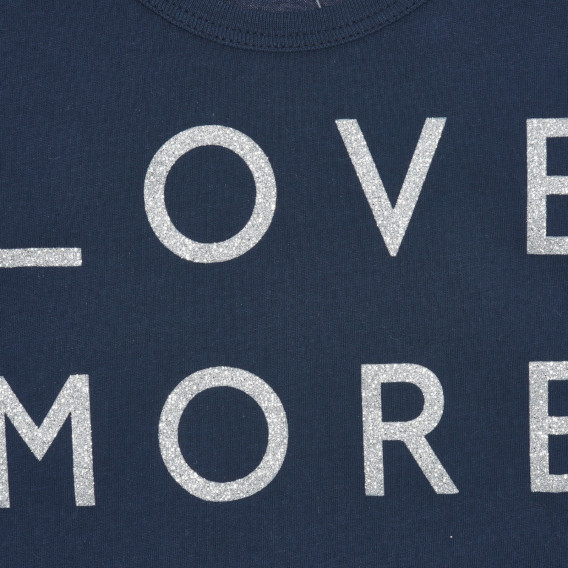 Βαμβακερή μπλούζα με κοντά μανίκια και επιγραφή Αγάπη περισσότερο μίσος λιγότερο, σκούρο μπλε Benetton 224550 2
