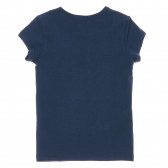 Βαμβακερή μπλούζα με κοντά μανίκια και επιγραφή Αγάπη περισσότερο μίσος λιγότερο, σκούρο μπλε Benetton 224552 4
