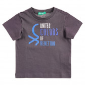 Βαμβακερό μπλουζάκι με λογότυπο και εμπορικό σήμα, γκρι Benetton 224557 