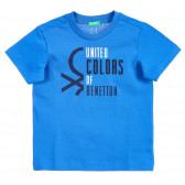 Βαμβακερό μπλουζάκι με το λογότυπο και το εμπορικό σήμα, μπλε Benetton 224561 