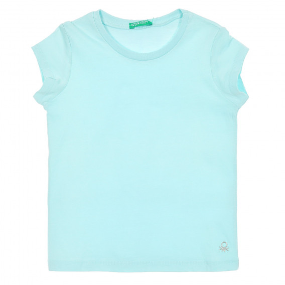 Βαμβακερό μπλουζάκι με το λογότυπο της μάρκας, ανοιχτό μπλε Benetton 224609 