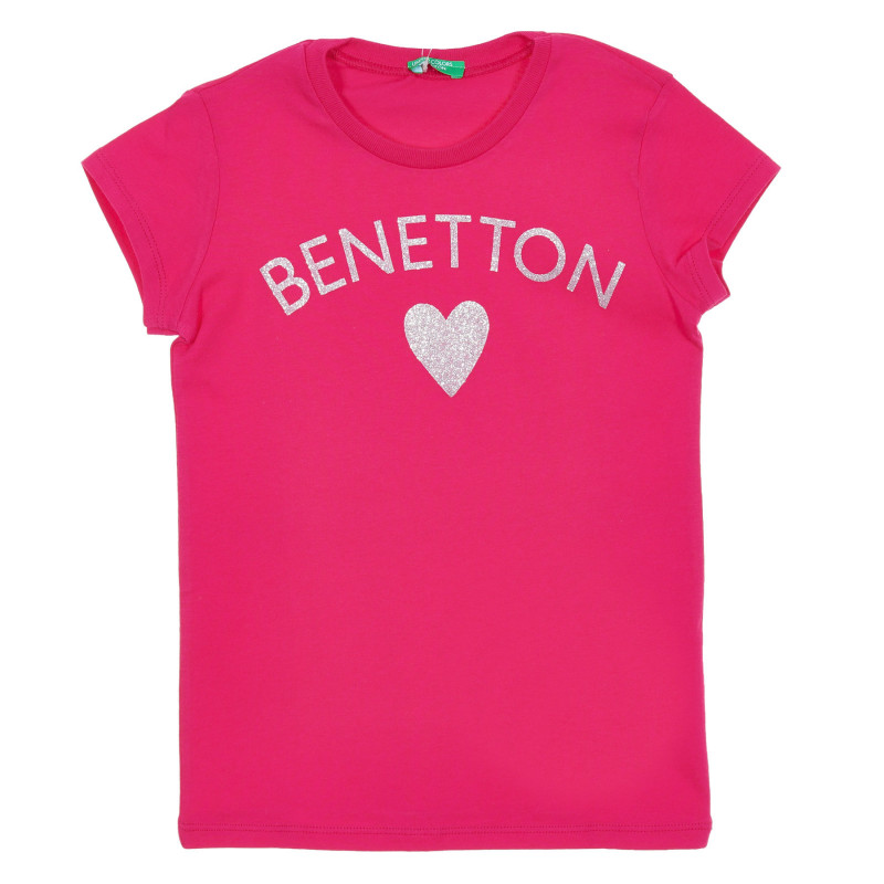 Βαμβακερό μπλουζάκι με επιγραφή μπρόκ και καρδιά, σκούρο ροζ  224656