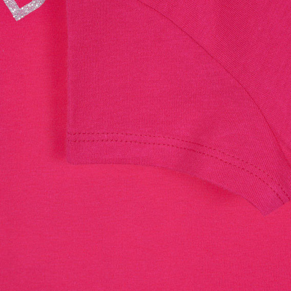 Βαμβακερό μπλουζάκι με επιγραφή μπρόκ και καρδιά, σκούρο ροζ Benetton 224658 3