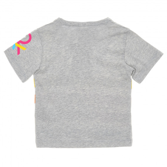 Βαμβακερό μπλουζάκι με χρωματιστό άκρο για ένα μωρό, γκρι Benetton 224667 4