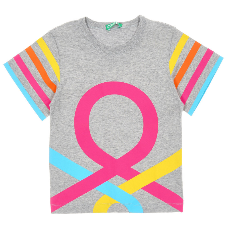 Βαμβακερό μπλουζάκι με πολύχρωμες ρίγες στα μανίκια, γκρι  224672
