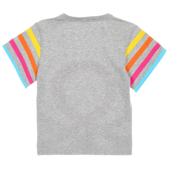 Βαμβακερό μπλουζάκι με πολύχρωμες ρίγες στα μανίκια, γκρι Benetton 224675 4