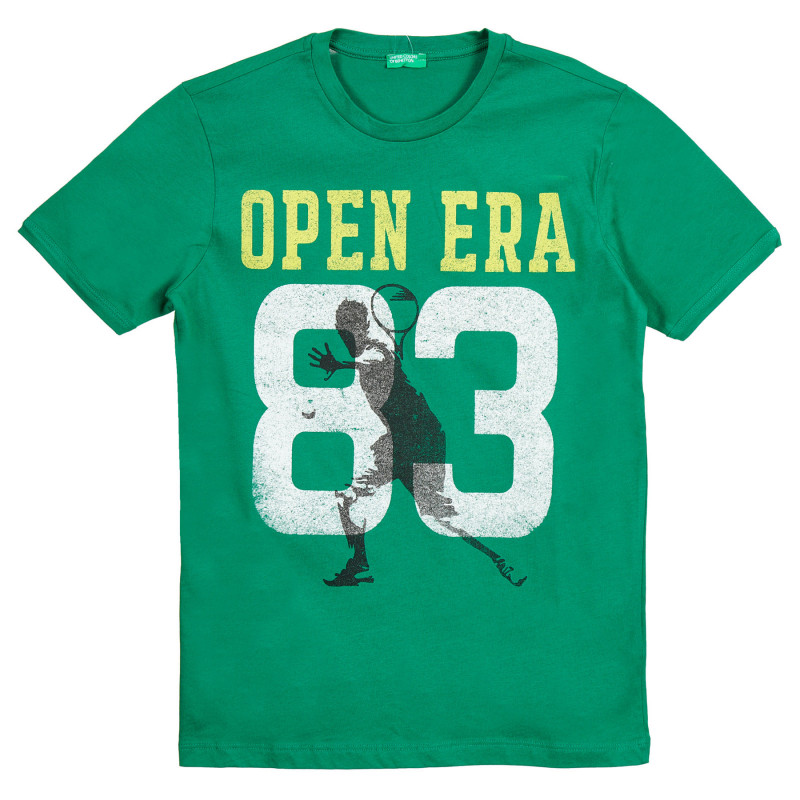 Βαμβακερή μπλούζα με κοντά μανίκια και τύπωμα, πράσινο  224684
