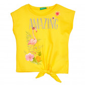 Βαμβακερή μπλούζα για ένα μωρό με κορδέλα, κίτρινη Benetton 224688 
