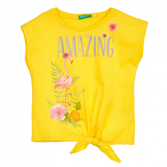 Βαμβακερή μπλούζα για ένα μωρό με κορδέλα, κίτρινη Benetton 224688 