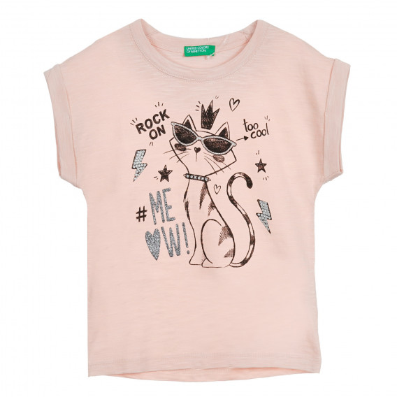 Βαμβακερή μπλούζα για μωρό με τύπωμα, ροζ Benetton 224708 