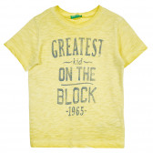 Βαμβακερό μπλουζάκι με επιγραφή, κίτρινο Benetton 224712 