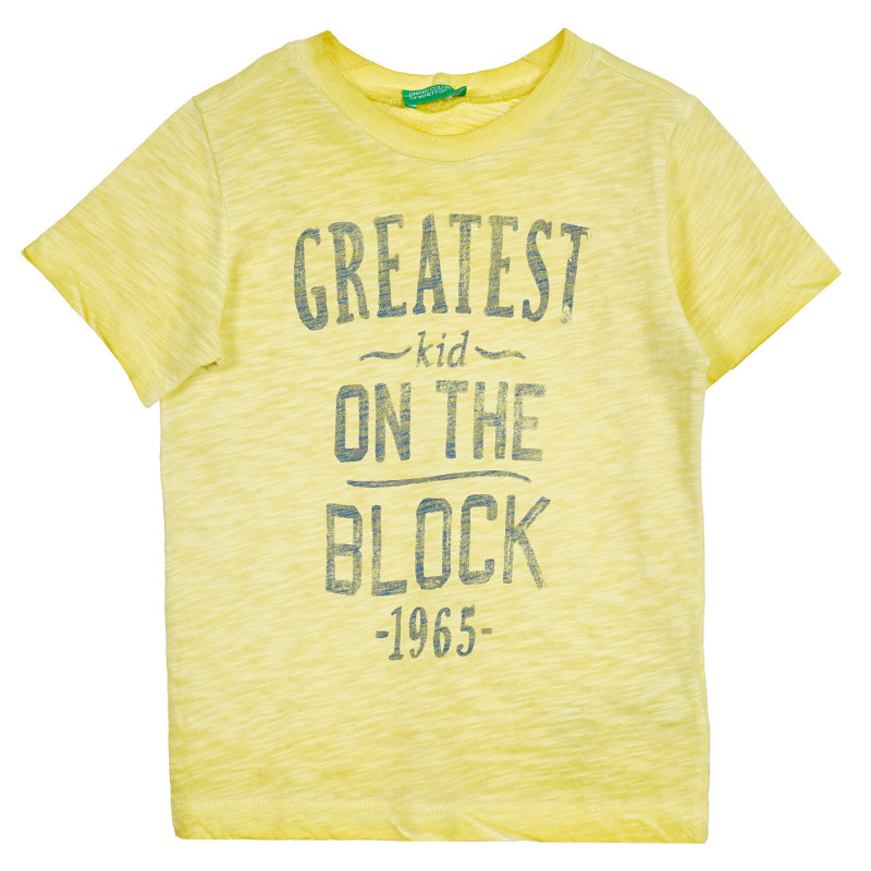 Βαμβακερό μπλουζάκι με επιγραφή, κίτρινο  224712