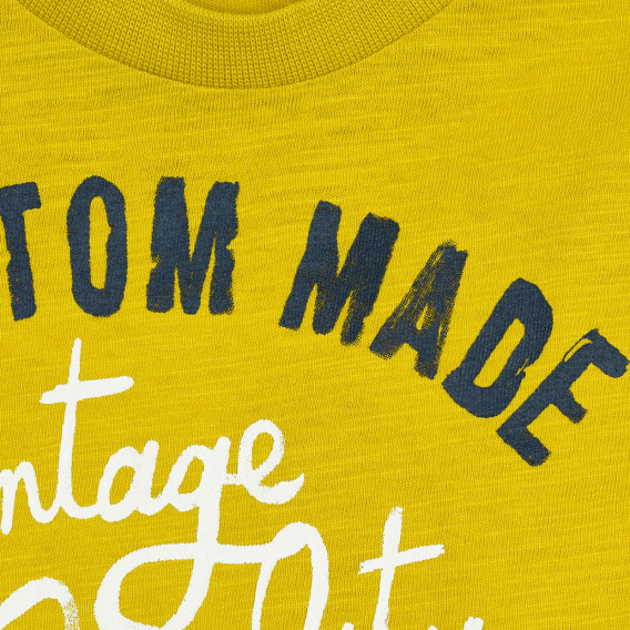 Βαμβακερή μπλούζα με κοντά μανίκια και επιγραφή, με κίτρινο χρώμα Benetton 224721 2
