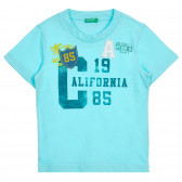 Βαμβακερό μπλουζάκι με απλικέ και επιγραφή, γαλάζιο Benetton 224723 