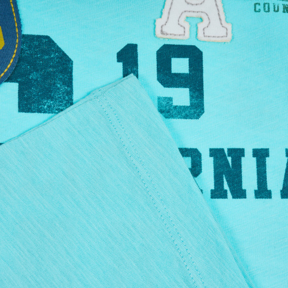 Βαμβακερό μπλουζάκι με απλικέ και επιγραφή, γαλάζιο Benetton 224725 3