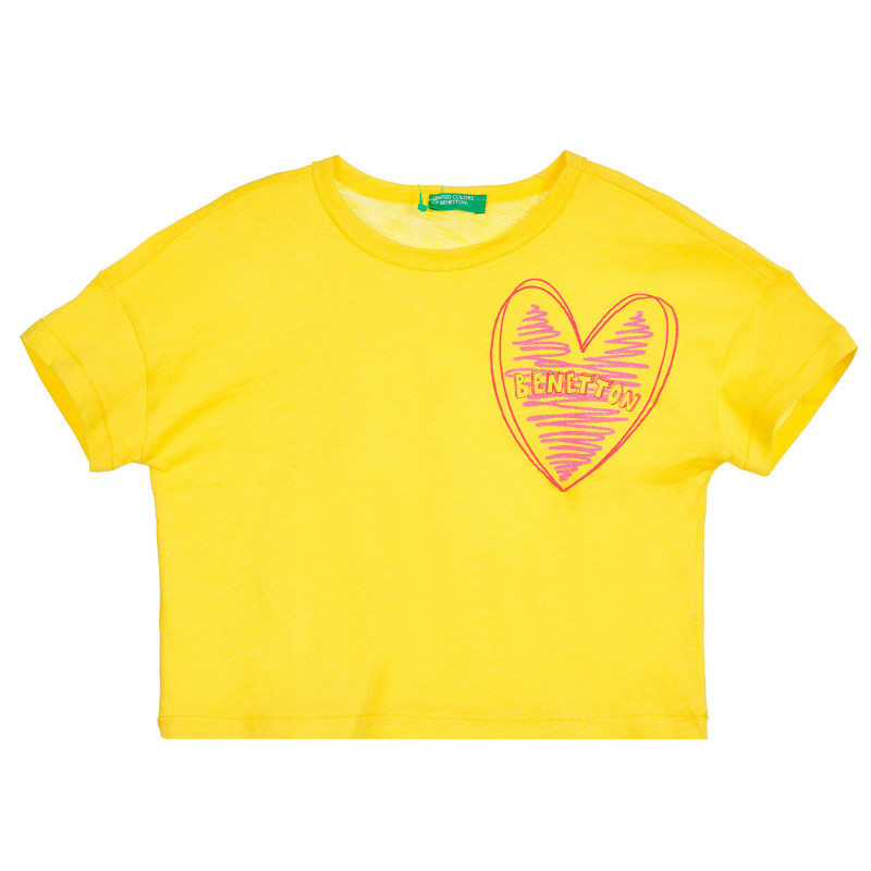 Βαμβακερό μπλουζάκι με καρδιά και επώνυμη επιγραφή για μωρό, κίτρινο  224735