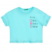 Βαμβακερό μπλουζάκι με επιγραφή για μωρό, ανοιχτό μπλε Benetton 224739 