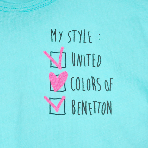 Βαμβακερό μπλουζάκι με επιγραφή για μωρό, ανοιχτό μπλε Benetton 224740 2