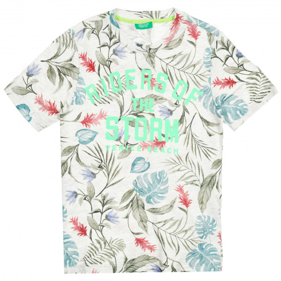 Βαμβακερό μπλουζάκι με floral τύπωμα, μπεζ Benetton 224763 