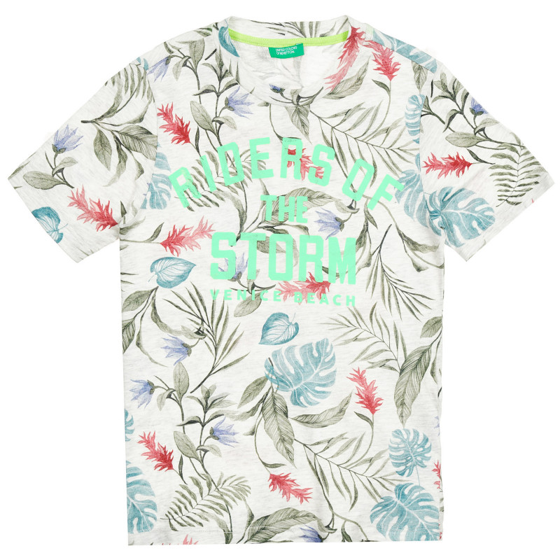 Βαμβακερό μπλουζάκι με floral τύπωμα, μπεζ  224763