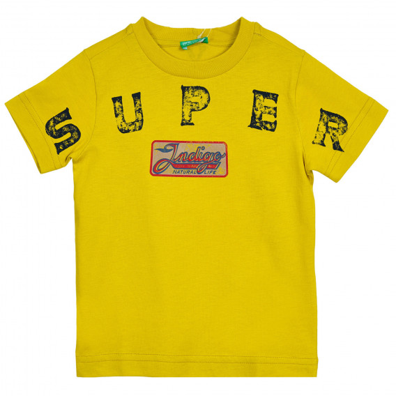 Βαμβακερό μπλουζάκι με επιγραφή, με κίτρινο χρώμα Benetton 224779 