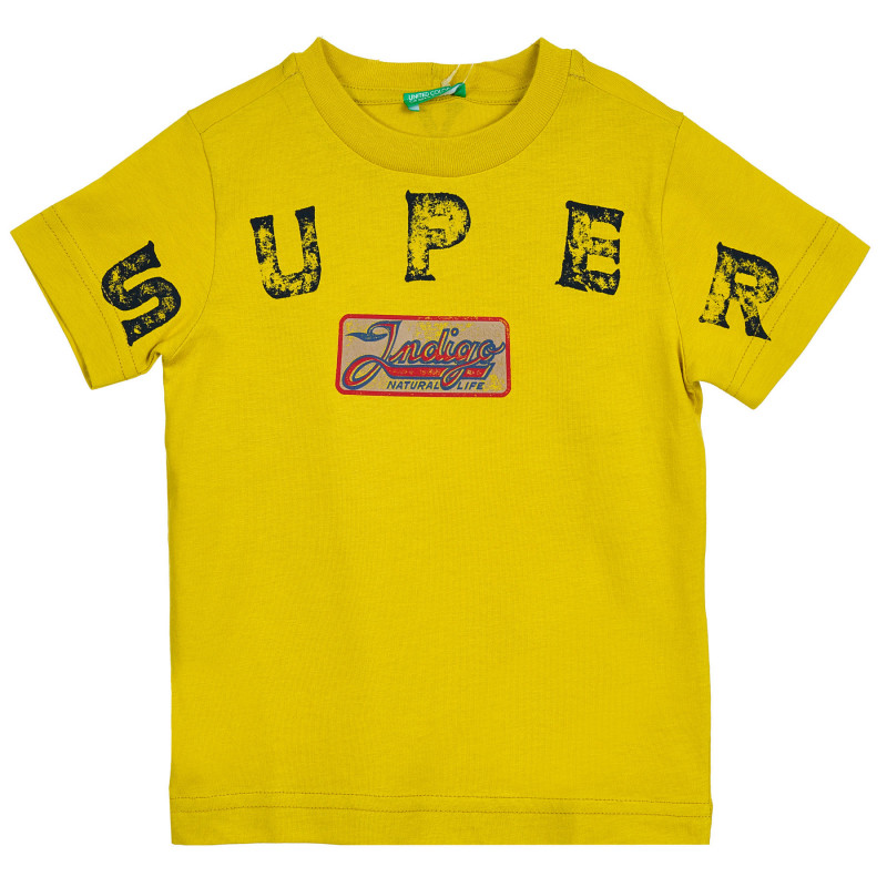 Βαμβακερό μπλουζάκι με επιγραφή, με κίτρινο χρώμα  224779