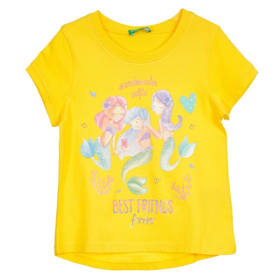 Βαμβακερό μπλουζάκι με γραφική εκτύπωση, σε κίτρινο Benetton 224783 