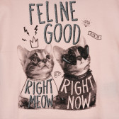 Βαμβακερό μπλουζάκι με τύπωμα γάτας, ροζ Benetton 224808 2