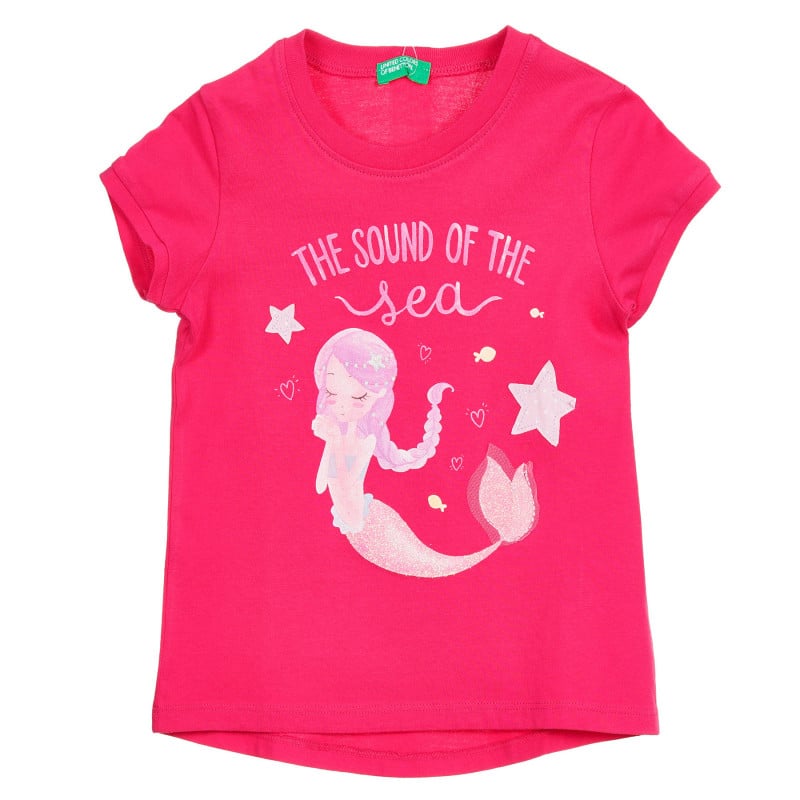 Βαμβακερό μπλουζάκι με γοργόνα, ροζ  224815