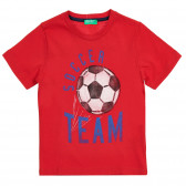 Βαμβακερό μπλουζάκι με μπάλα ποδοσφαίρου, κόκκινο Benetton 224819 
