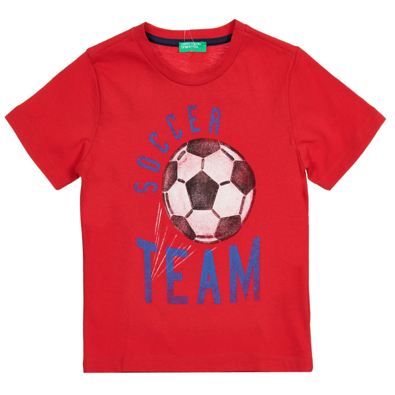 Βαμβακερό μπλουζάκι με μπάλα ποδοσφαίρου, κόκκινο  224819
