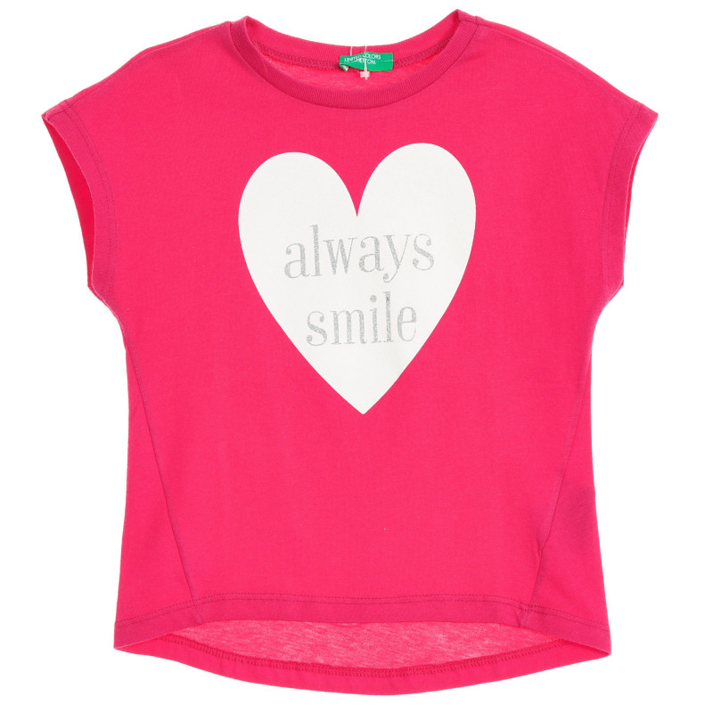Βαμβακερό μπλουζάκι με επιγραφή καρδιά και μπροκάρ, ροζ  224827